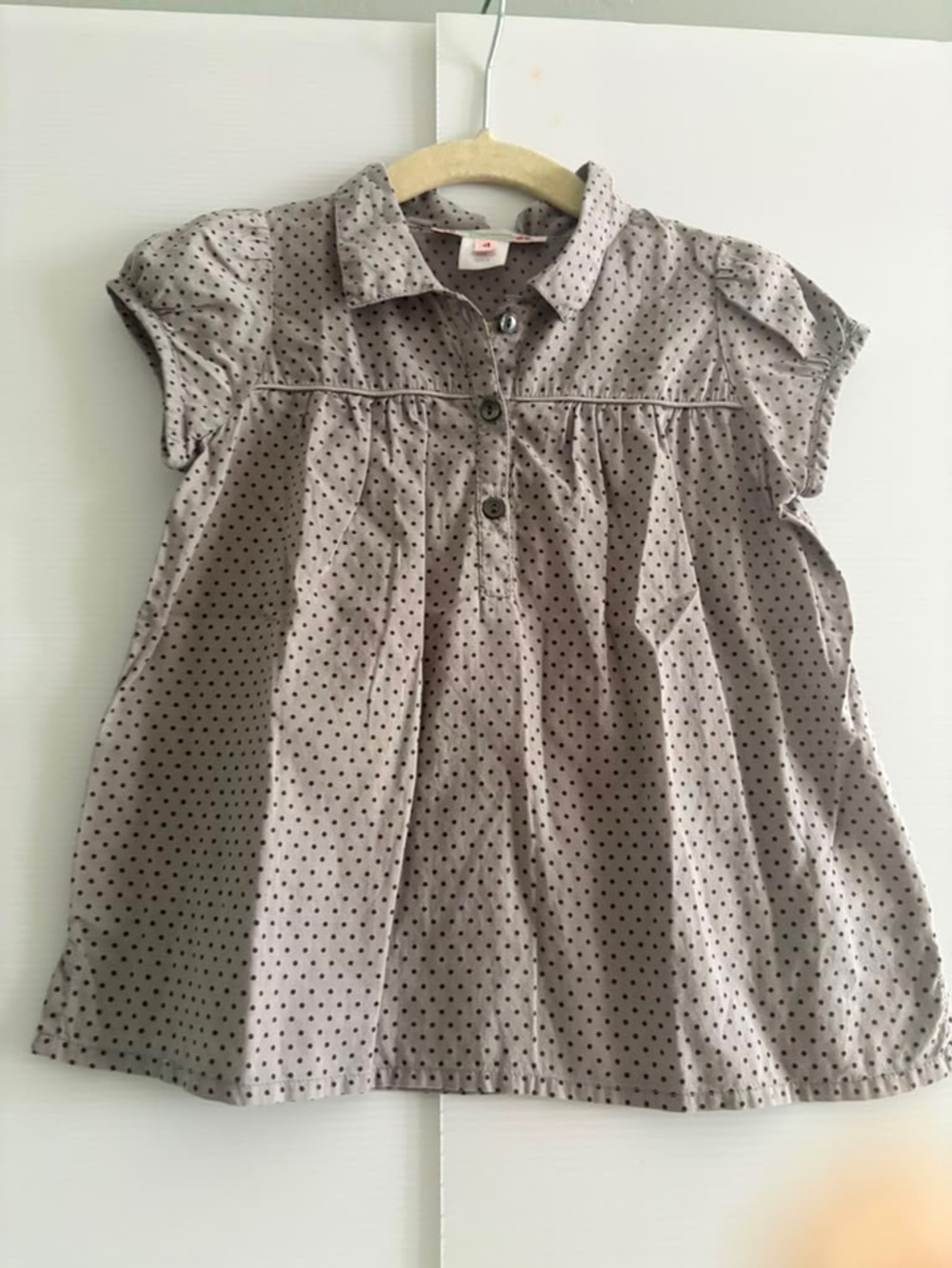 Bonpoint Toddler Girl Grey Polka Dot Button Front Blouse Top | Size 4